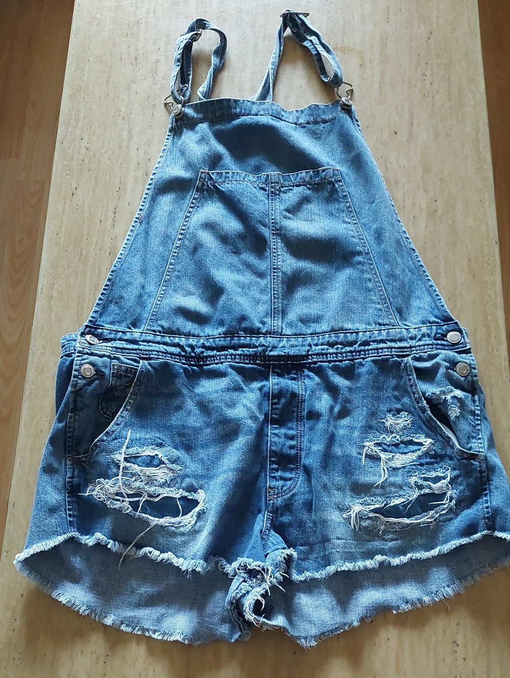 Denim Short Overalls - Blue Distressed Women’s Jeans